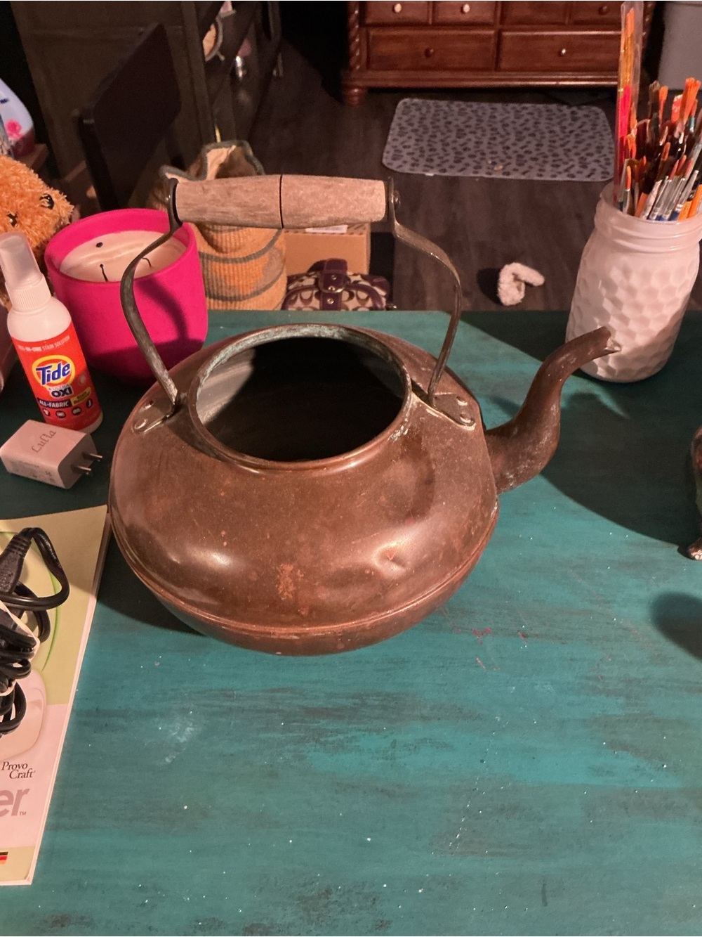 Vintage Copper Teapot with Wooden Handle - Copper Finish
